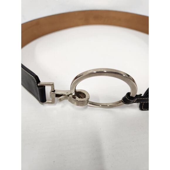 Vintage Talbots Black Leather Belt Silver Equestrian Style Ring Buckle, Size XL main image 6